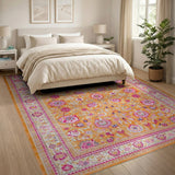 Vibrant Orange Pink Floral Persian Area Rug