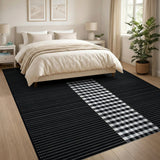Black and White Rustic Farmhouse Black White Gingham Check Area Rug