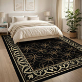 Elegant Gold Floral Black Area Rug