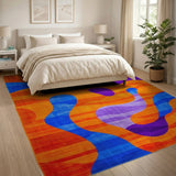 Vibrant Abstract Wave Area Rug in Orange Blue Purple