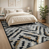 Zigzag Geometric Grey Area Rug