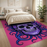 Gothic Purple Skull with Blue Flame Frame Area Rug