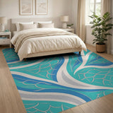 Teal Swirling Wave Area Rug