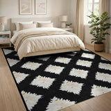 Black White Geometric Daisy Burst Area Rug