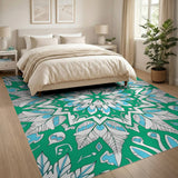 Vibrant Green Mandala Floral Area Rug