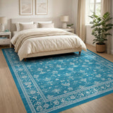 Blue and Teal Floral Vintage Area Rug