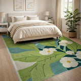Lush Green Leaves and White Blooms Tufted Area Rug