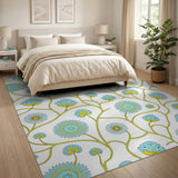 Teal Yellow Floral Pattern Area Rug