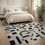 ODIKA Washable Abstract Geometric Grid Area Rug - Modern Low Pile Non-Slip Carpet