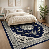 Traditional Persian Navy Persian Floral Medallion Area Rug