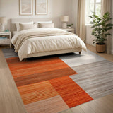 Bold Geometric Orange Gray Striped Area Rug
