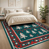 Festive Teal Christmas Trees Area Rug