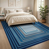 Blue Concentric Frames Geometric Area Rug