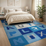 Blue and Teal Playful Blue Alphabet Kids Area Rug