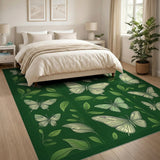 Emerald Green White Butterfly Leaf Area Rug