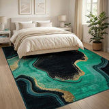 Teal Gold Wave Abstract Area Rug