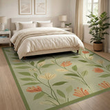 Sage Green Orange Floral Area Rug