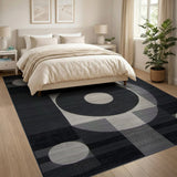 Black White Geometric Abstract Geometric Modern Area Rug