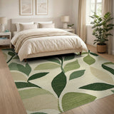 Green Green Botanical Leaves Area Rug