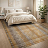 Rustic Farmhouse Brown Tan Plaid Woven Area Rug