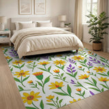Vibrant Yellow Daisy Purple Floral Pattern Area Rug