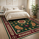 Ornate Green Persian Floral Medallion Rug