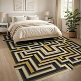 Gold Maze Labyrinth 3D Area Rug