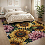 Sunflower Dahlia Floral Pattern Area Rug