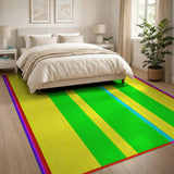 Vibrant Yellow Green Blue Striped Area Rug