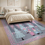 Whimsical Pink Gnome Christmas Forest Rug