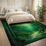 ODIKA Enchanted Forest Washable Area Rug - Green Nature Landscape Low Pile Non-Slip Rug