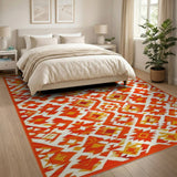 Orange Vibrant Orange Geometric Southwestern Rug