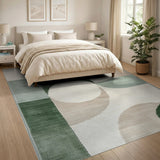 Modern Green Curved Geometric Area Rug