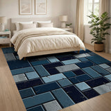 Distressed Blue Tile Mosaic Area Rug