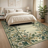 Vintage Green Floral Vine Border Area Rug