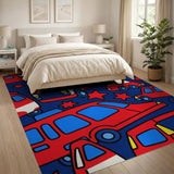 Playful Fire Trucks Stars Kids Cartoon Rug