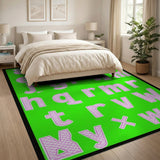 Playful Pink Patterned Alphabet Kids Rug