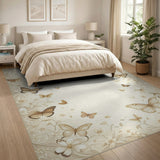 Elegant Beige Butterfly Floral Area Rug