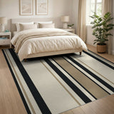 Modern Black Beige Tan Vertical Striped Area Rug