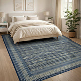 ODIKA Washable Geometric Area Rug, Navy & Cream Low Pile Non-Slip Rug