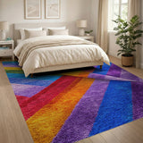 Vibrant Rainbow Stripe Shag Area Rug