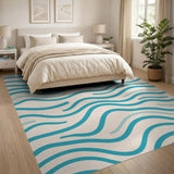 Teal Blue Wavy Waves Area Rug