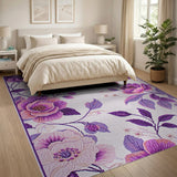 Purple Peony Cross-Stitch Floral Area Rug