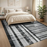 Distressed Vintage Distressed Black White Grid Area Rug