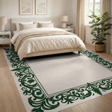 Ornate Green Floral Vine Border Area Rug