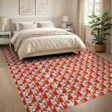 Red Bold Red Houndstooth Geometric Area Rug