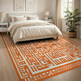 Vibrant Orange Geometric Maze Area Rug