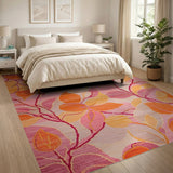 ODIKA Pink Floral Washable Rug - Low Pile Non-Slip Boho Area Rug