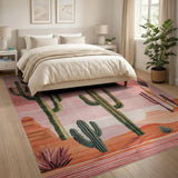 Pink Cactus Desert Sunset Area Rug