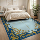 Navy Blue Gold Filigree Border Area Rug